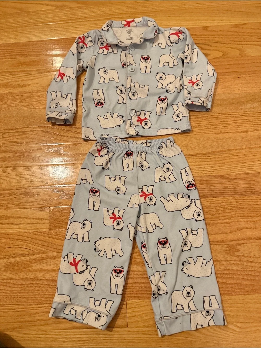 Carter's Light Blue Polar Bear Pajama Set with Red Accents